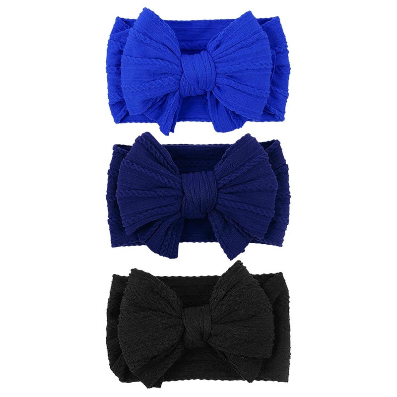 LemonSpace Store Handmade Baby Headband Bows Nylon Blue Bow for Newborn girls Police Day Hair Accessories Infant Girls Hair Bows Flag Blue and Black Stretchy Soft Baby girl Bows Infant Toddlers Headwrap - Image 1